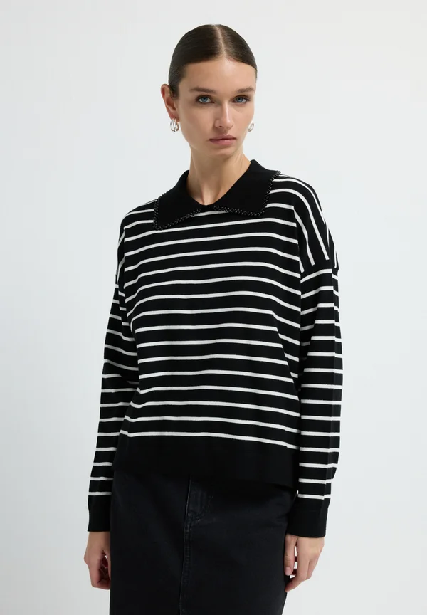 Strickpullover - striped black