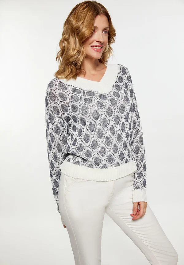 Strickpullover - weiss/marine