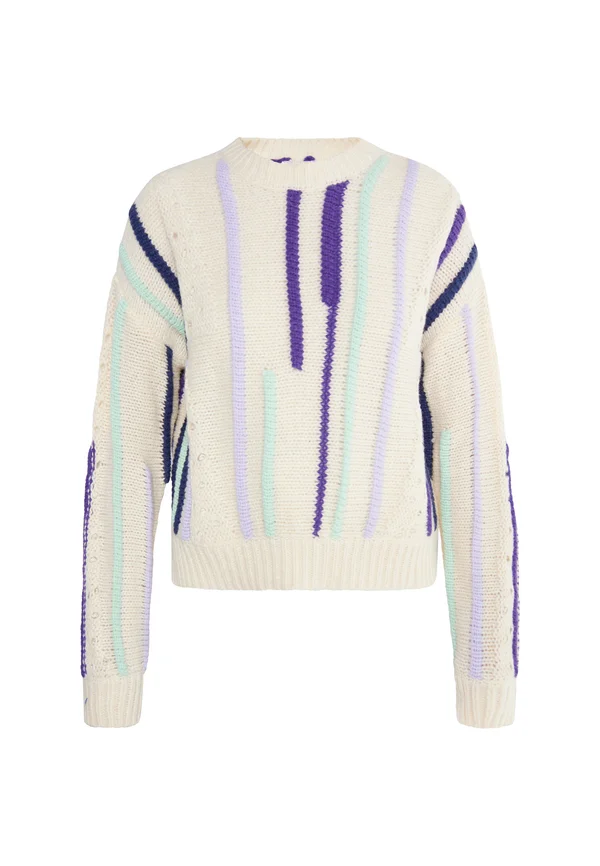 Strickpullover - wollweiss mehrfarbig