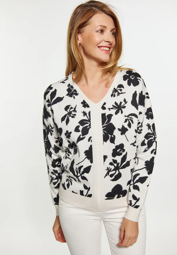 Strickpullover - wollweiss schwarz