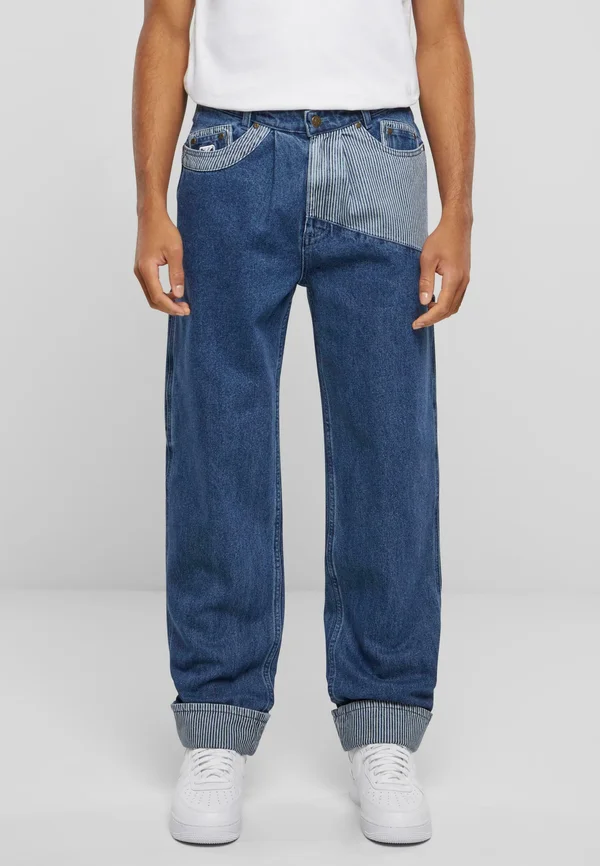 STRIPE BLOCK BAGGY WORKWEAR  - Jeans Relaxed Fit - blue white