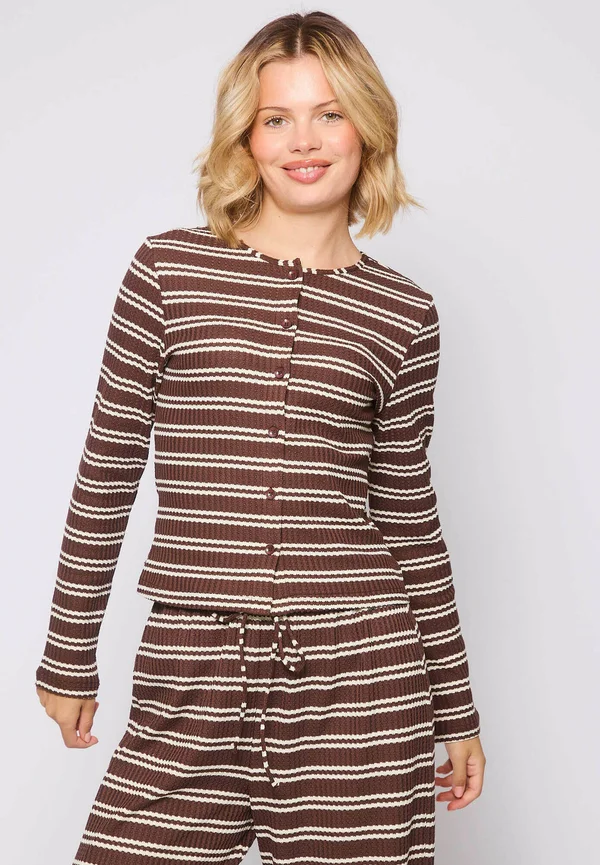 STRIPE BUTTON THROUGH - Strickjacke - brown
