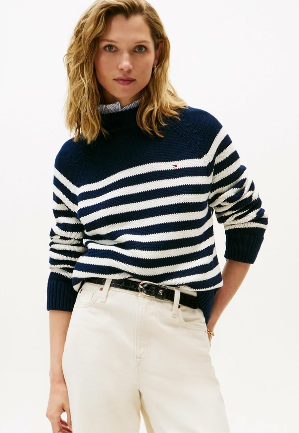 STRIPE MOCK NECK  - Strickpullover - blue white eng stripe sweaters