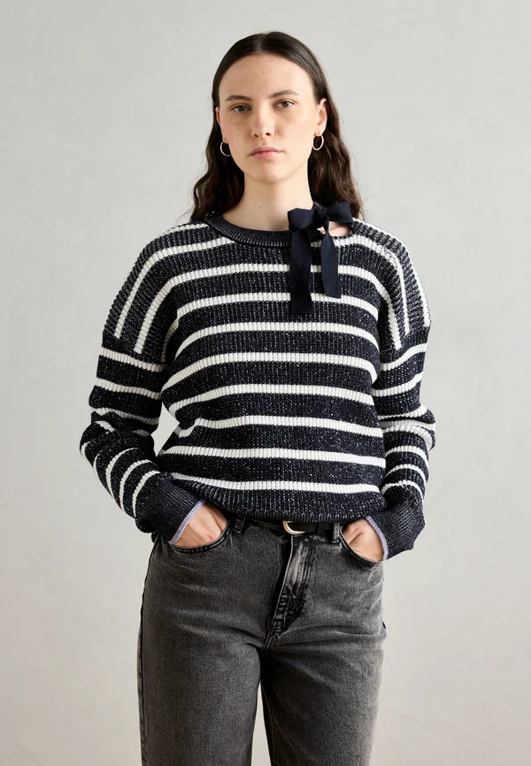 STRIPE TIE NECK - Strickpullover - sky captain