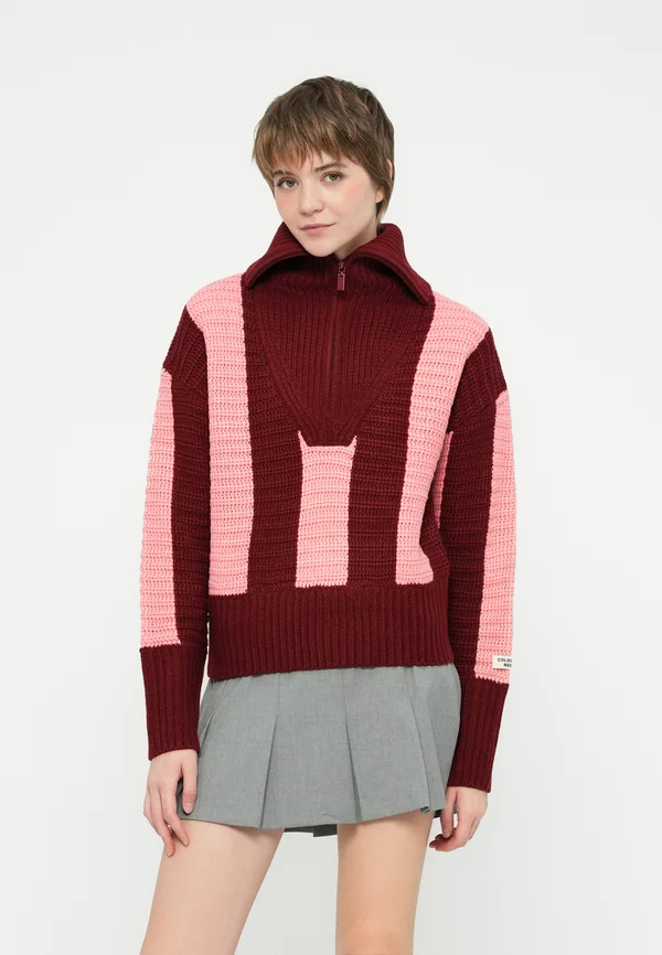 STRIPE ZIP PULLOVER - Strickpullover - pink/red