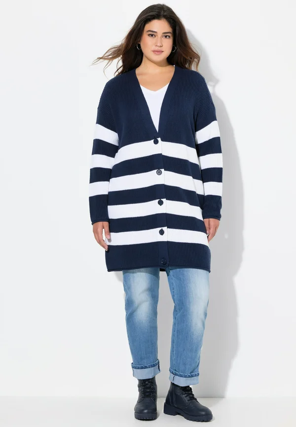 STRIPED BUTTON FRONT V-NEFK LONG SLEEVE  - Strickjacke - inky blue