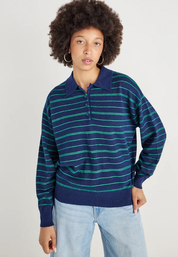 STRIPED COLLAR SWEATER - Strickpullover - navy