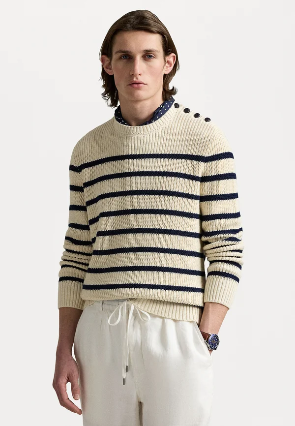 STRIPED COTTON-LINEN SWEATER - Strickpullover - cream combo