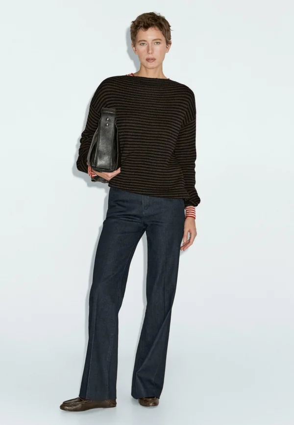 STRIPED LONG SLEEVE  - Strickpullover - dark brown