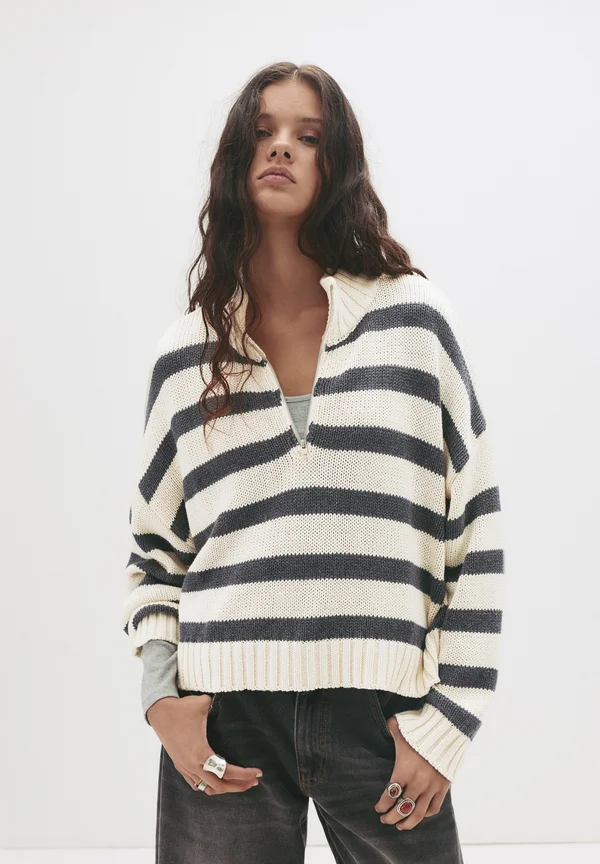 STRIPED QUARTER - Strickpullover - sand