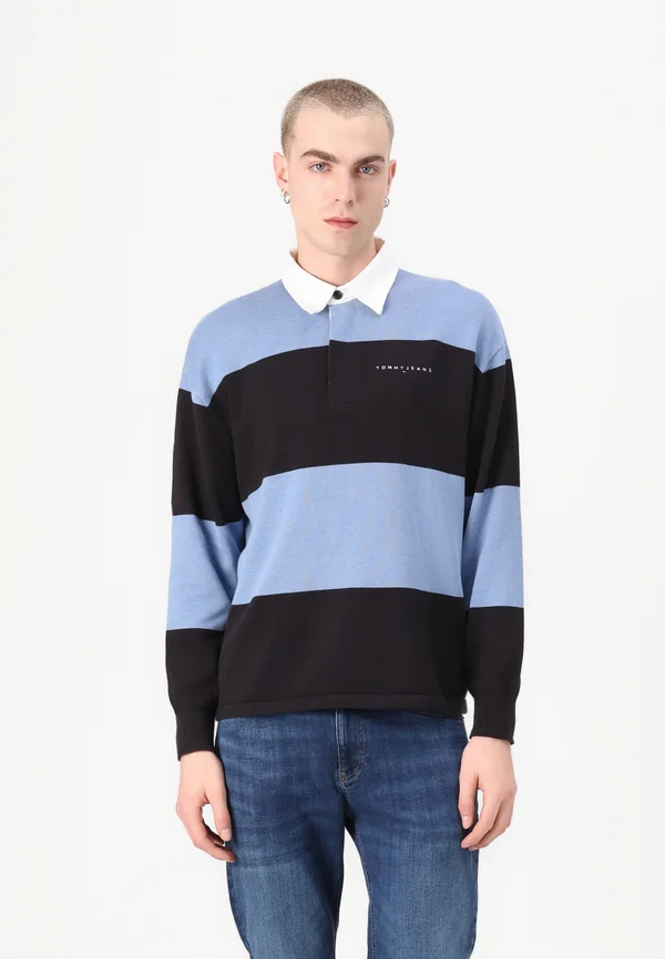 STRIPED RUGBY SWEATER - Strickpullover - black/colorado blue