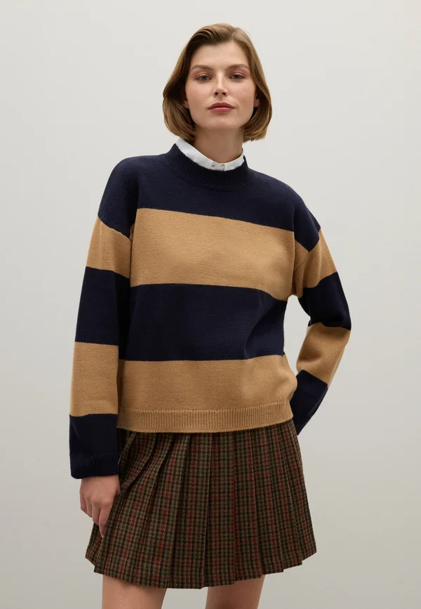 STRIPED - Strickpullover - blue/brown
