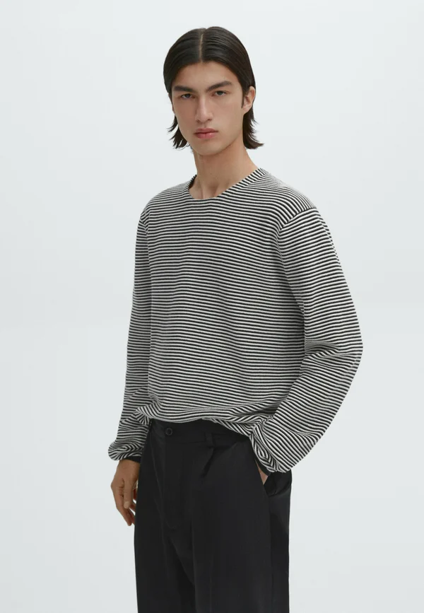 STRIPED - Strickpullover - mottled dark blue