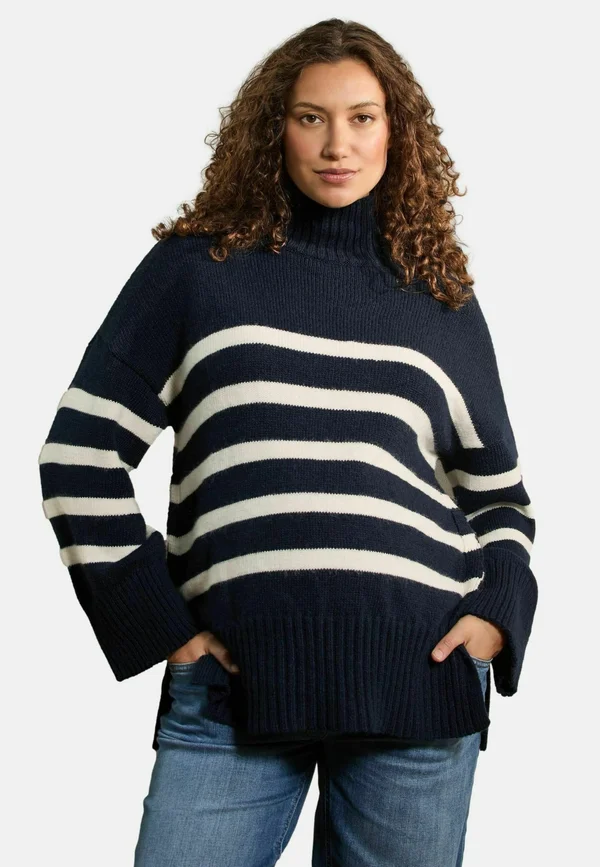 STRIPED TURTLENECK AND NURSING - Strickpullover - navy/ecru stripe