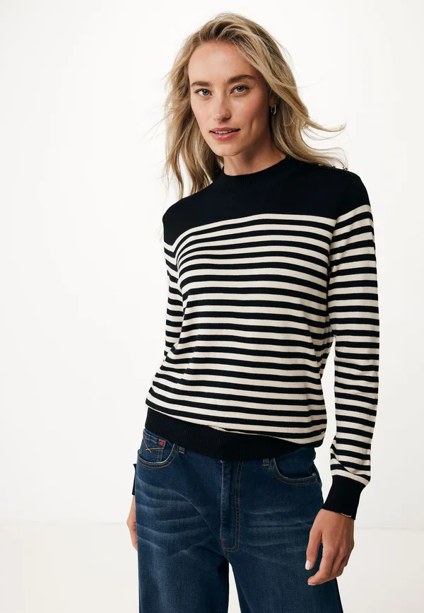 STRIPED WITH BUTTONS - Strickpullover - deep black