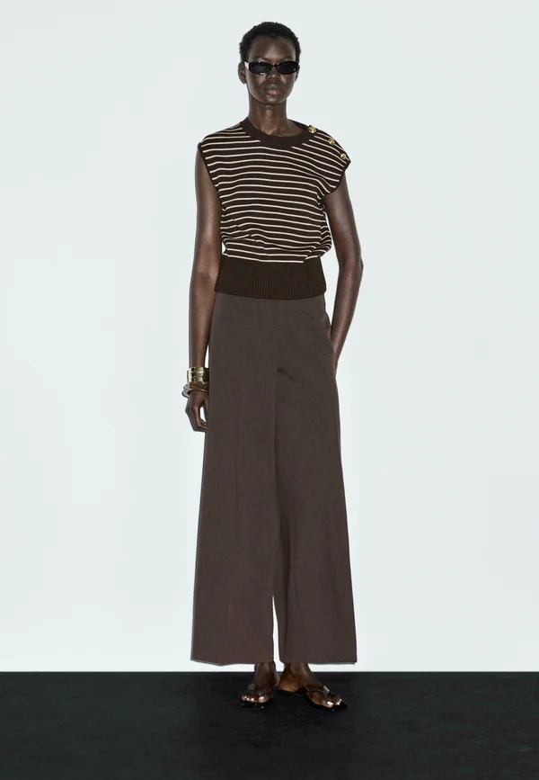 STRIPED WITH SHOULDER BUTTONS - Strickpullover - mottled dark brown