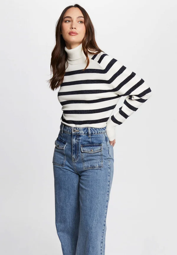 STRIPPED TURTLENECK - Strickpullover - ivoire