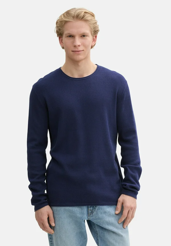 STRUCTURED ROLL EDGE - Strickpullover - dark blueberry