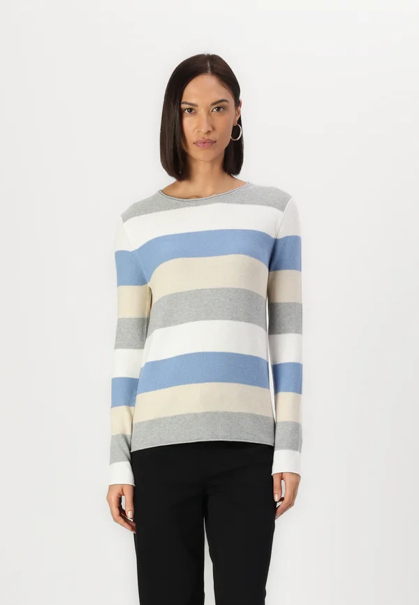 STRUCTURED STRIPED - Strickpullover - beige/blue