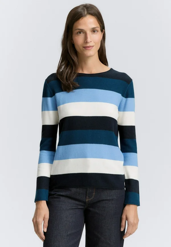 STRUCTURED STRIPED - Strickpullover - big teal knit stripe