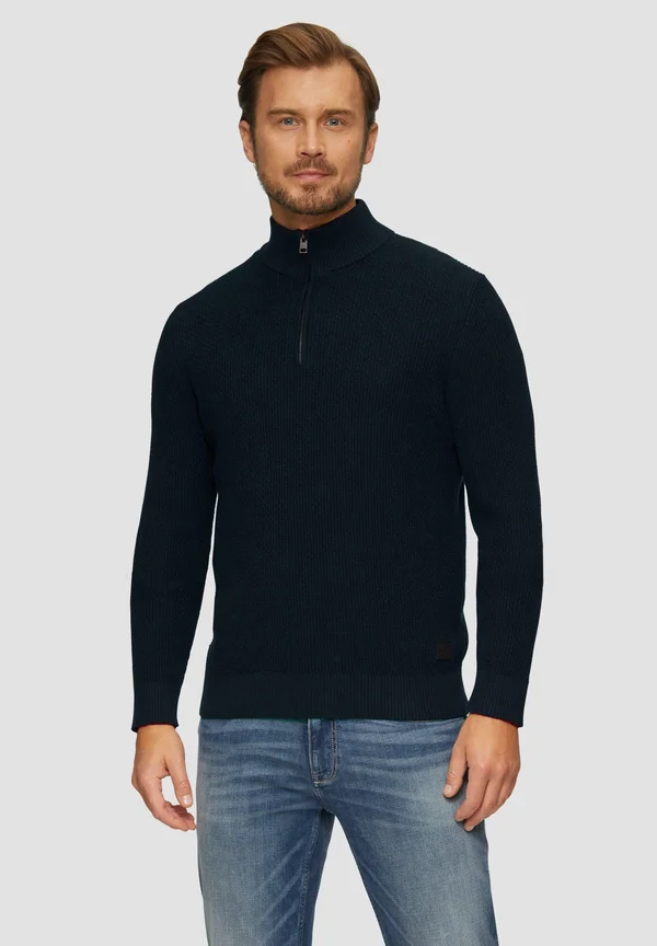 STRUKTURIERTER MIT TROYERKRAGEN - Strickpullover - navy