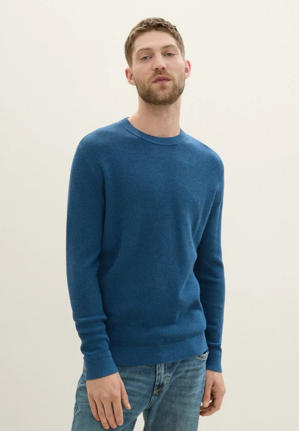 STRUKTURIERTER RUNDHALS - Strickpullover - dark teal melange
