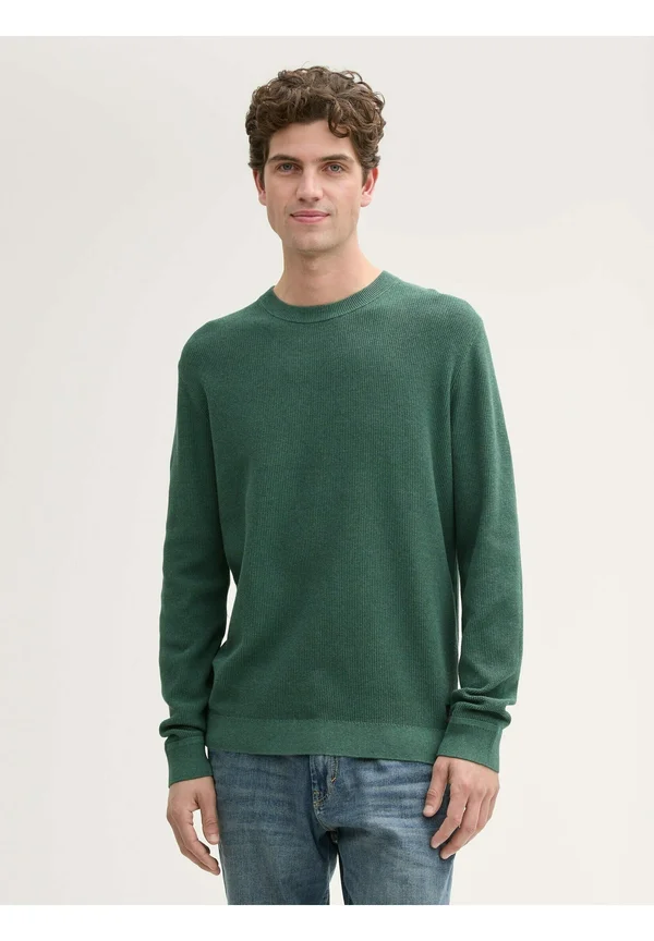 STRUKTURIERTER RUNDHALS - Strickpullover - green dust melange