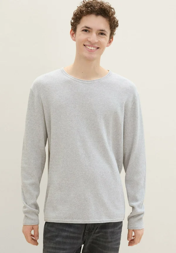 STRUKTURIERTER  - Strickpullover - light stone grey melange