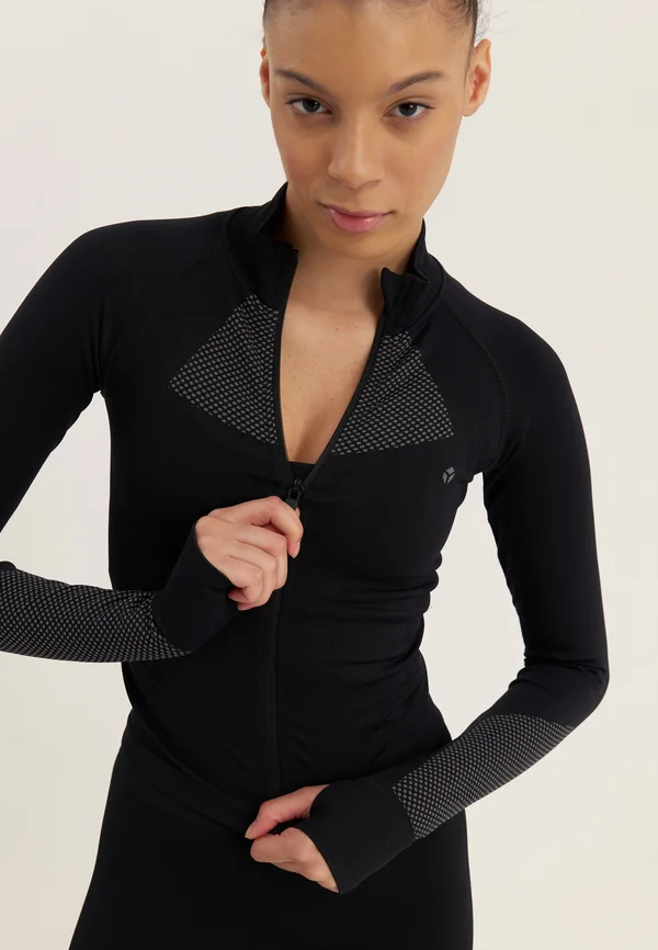 SUPER HIGH NECK FULL ZIP SEAMLESS TOP WITH CONTRAST PANELLING - Trainingsjacke - black