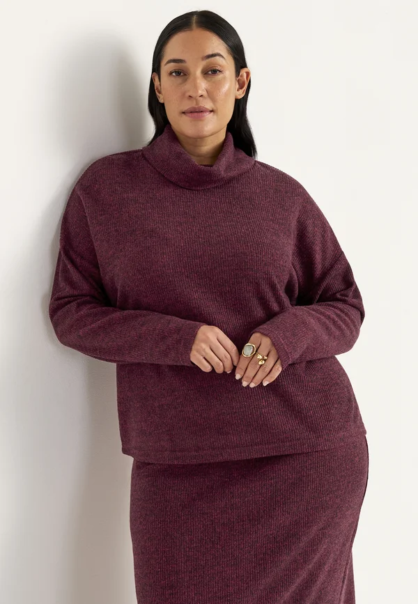 SUPER SOFT WITH COLLAR - Strickpullover - wine red melange