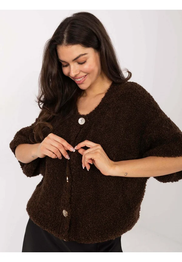 SWETER BOUCLE Z RĘKAWEM 3/4 - Strickjacke - brown