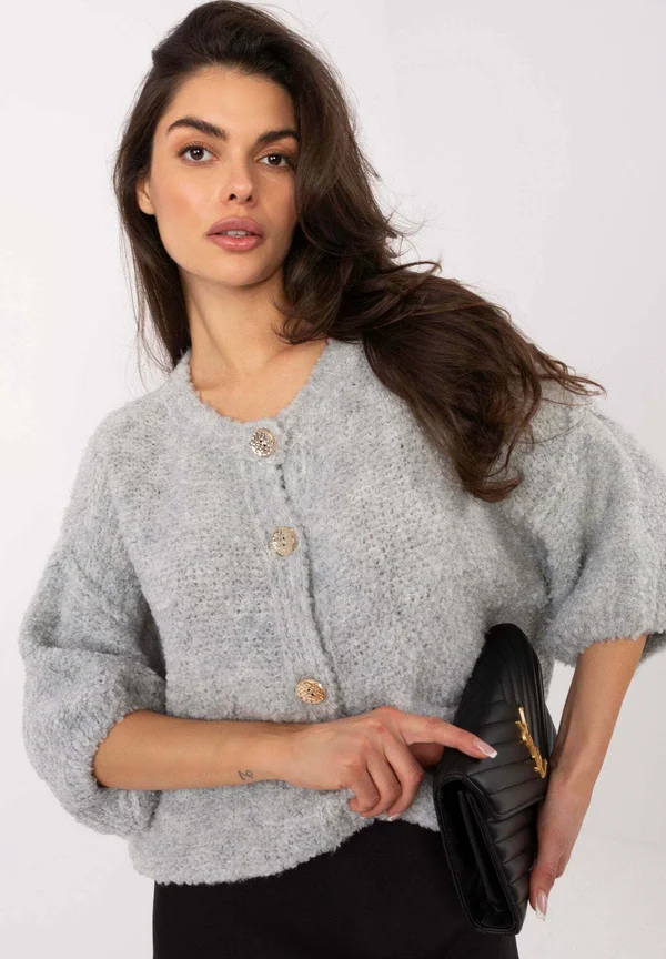 SWETER BOUCLE Z RĘKAWEM 3/4 - Strickjacke - grey