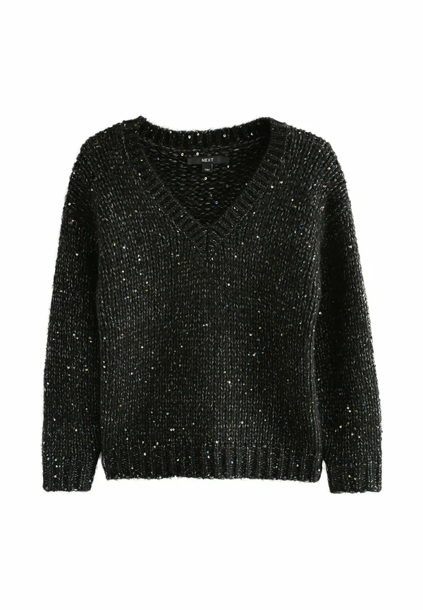 TALL FIT - SEQUIN V-NECK CHUNKY  - Strickpullover - black