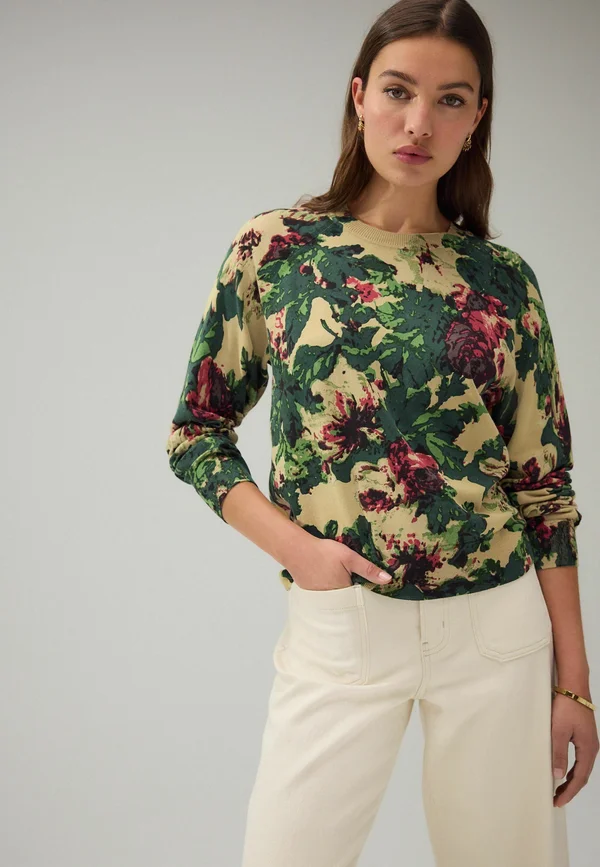 TALL FIT - SOFT TOUCH CREW NECK - Strickpullover - green floral print