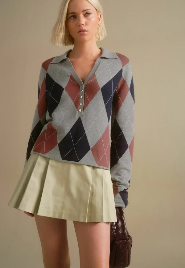 TALL FIT - SOFT TOUCH V-NECK - Strickpullover - grey argyle