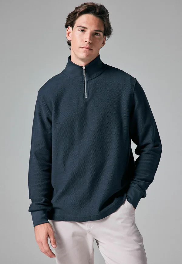 TALL FIT TEXTURED ZIP NECK - Strickpullover - navy blue marl