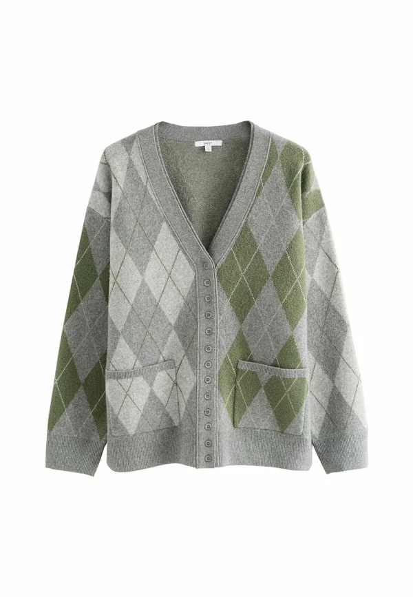 TALL FIT V-NECK WITH POCKETS - Strickjacke - grey multi argyle