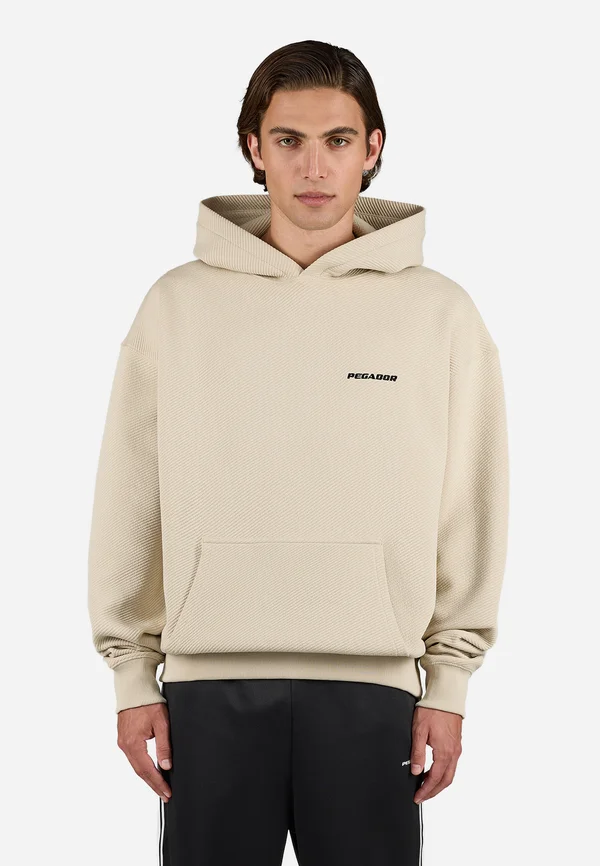 TATE STRUCTURED HOODIE - Kapuzenpullover - washed stone/black