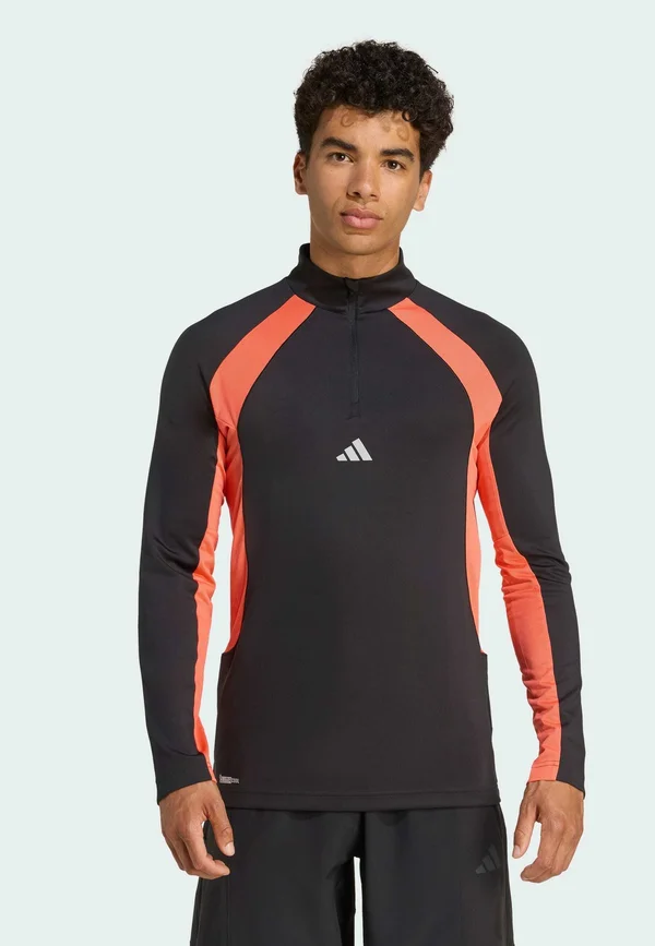 TECH APPAREL 1 4 ZIP - Langarmshirt - black   easy coral