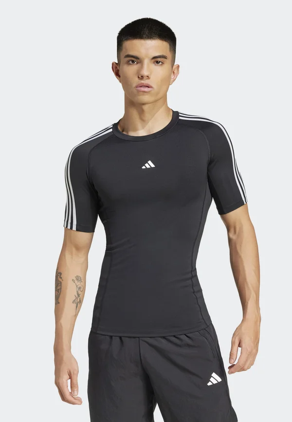 TECHFIT COMPRESSION 3-STRIPES - Sport T-Shirt - black