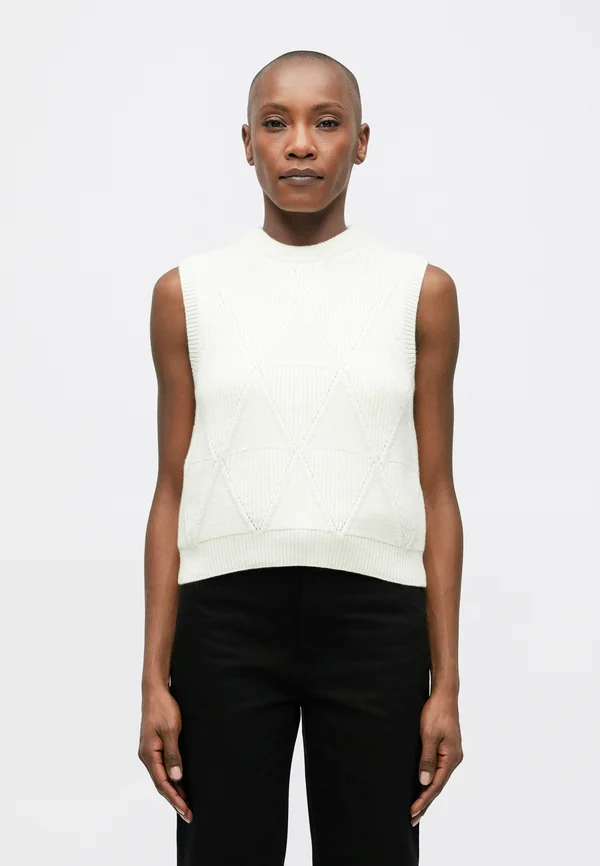 TEXTURED ARGYLE VEST - Strickpullover - parchment white