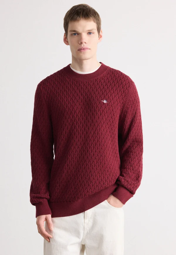 TEXTURED C NECK - Strickpullover - plumped red