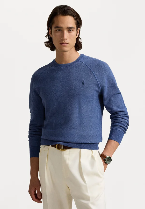 TEXTURED COTTON CREWNECK SWEATER - Strickpullover - blue combo