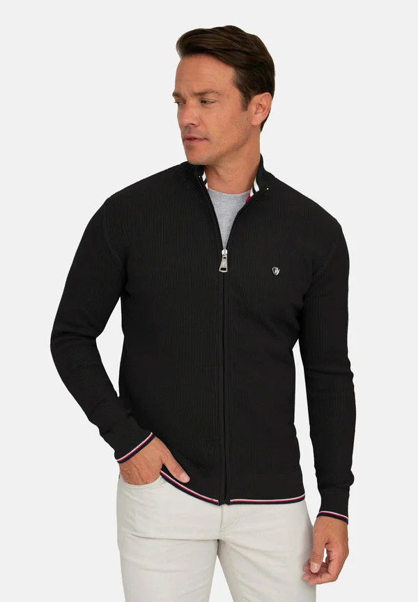 TEXTURED FULL ZIP - Strickjacke - black