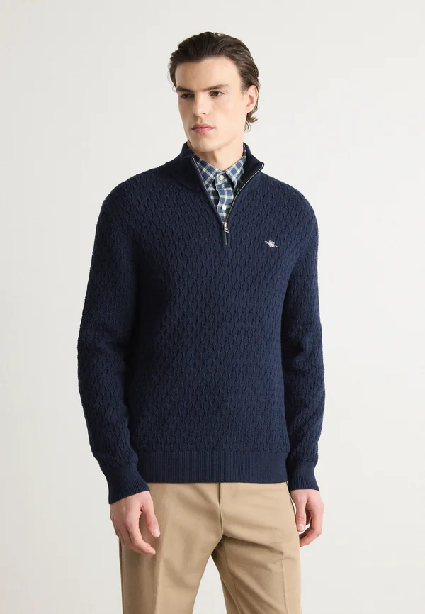 TEXTURED HALF ZIP - Strickpullover - evening blue