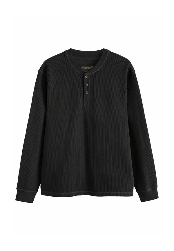 TEXTURED LONG SLEEVE GRANDAD - Strickpullover - black ribbed