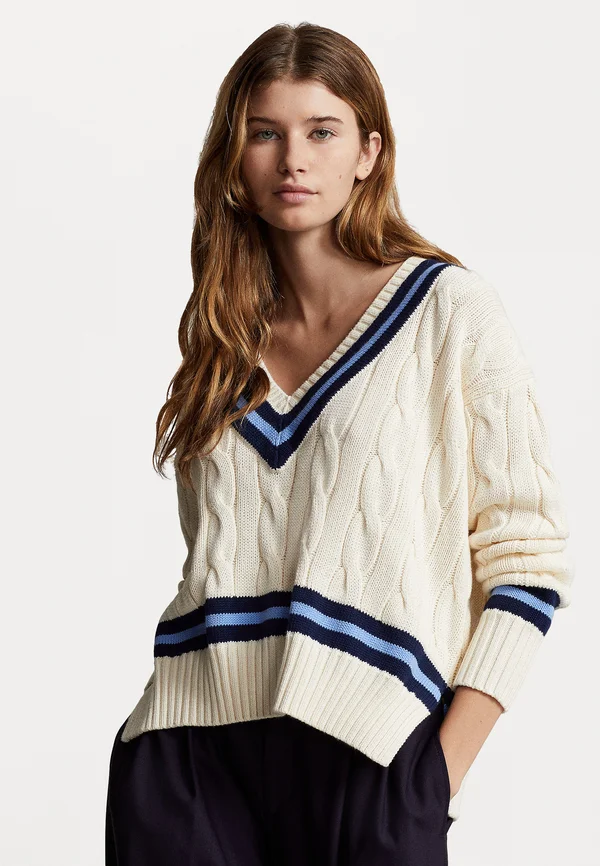 THE ICONIC CRICKET JUMPER - Strickpullover - cream white/navy