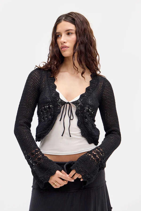 TIE FRONT - Strickjacke - black