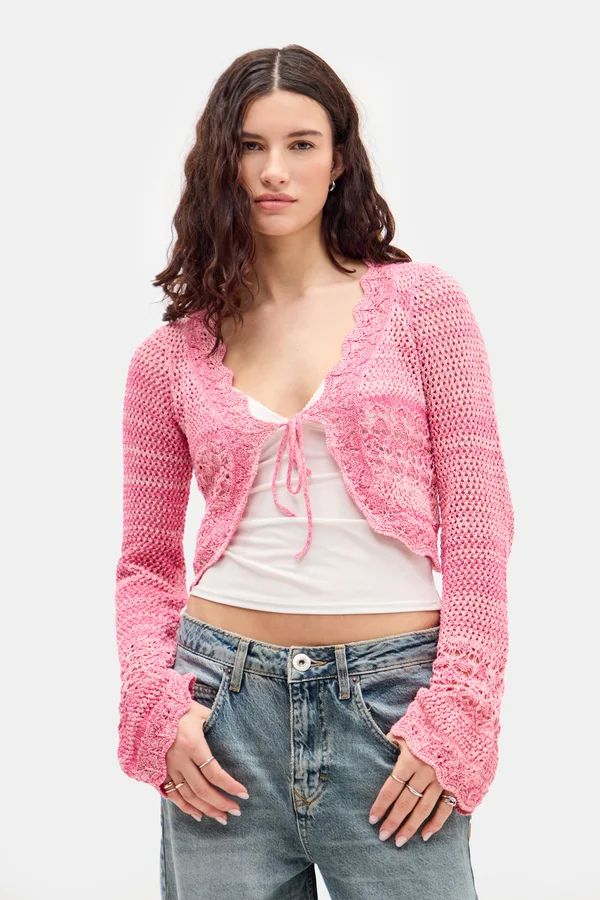 TIE FRONT - Strickjacke - pink