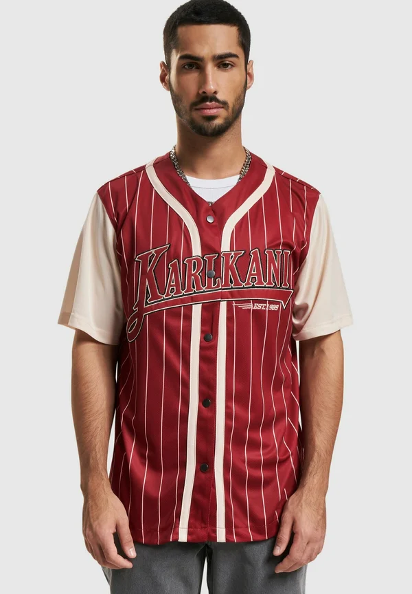 TREING BLOCK PINSTRIPE BASEBALL - Hemd - darkred cream
